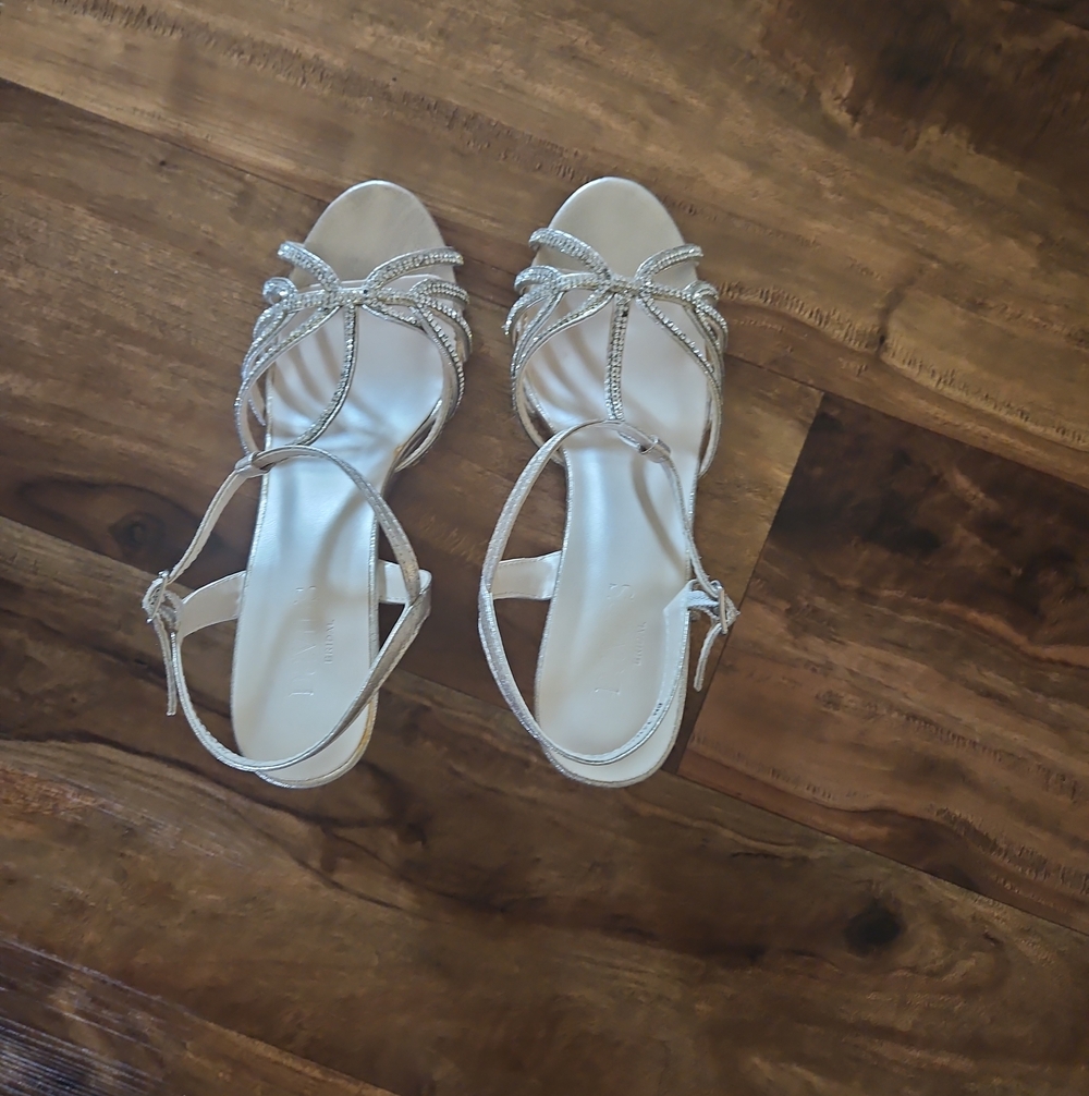David's Bridal Silver Rhinestone Strappy Sandals